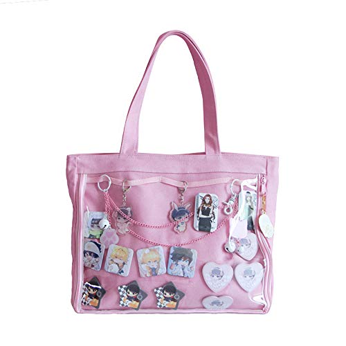 AlwaySky Ita Tote Bag Clear Window for Pins Shoulder Bag Handbag Bag DIY Cosplay Stachel Tote Pink