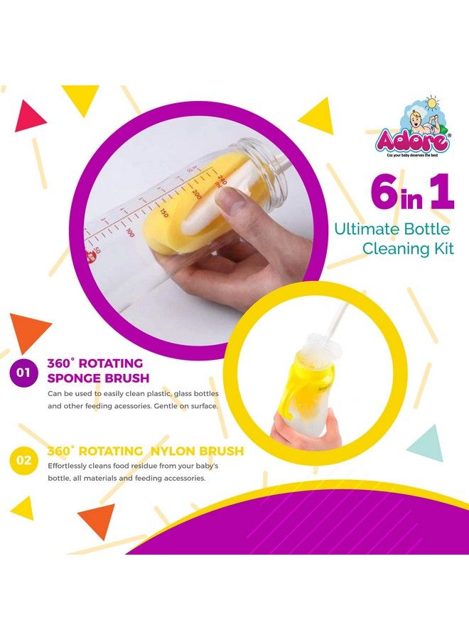 Adore Bottle Nipple And Straw Cleaning Kit Multi Color Feeding Bottle Cleaner Brush (Cleaning Brush Kit) (Ultimate 6 In 1) - Image 4