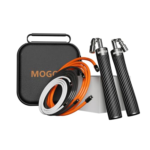 Mogold Weighted Jump Rope for High-Intensity Training, Muay Thai & MMA Workouts Heavy Jumping Ropes for Fitness Carbon Fiber Handle Adjustable Length 3 Meters 1/5 +1/4lb+1/2lb PVC Steel Wire Rope - Image 1