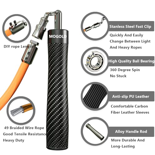 Mogold Weighted Jump Rope for High-Intensity Training, Muay Thai & MMA Workouts Heavy Jumping Ropes for Fitness Carbon Fiber Handle Adjustable Length 3 Meters 1/5 +1/4lb+1/2lb PVC Steel Wire Rope - Image 2