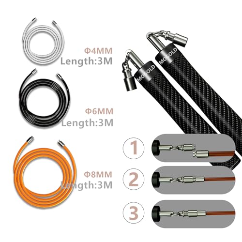 Mogold Weighted Jump Rope for High-Intensity Training, Muay Thai & MMA Workouts Heavy Jumping Ropes for Fitness Carbon Fiber Handle Adjustable Length 3 Meters 1/5 +1/4lb+1/2lb PVC Steel Wire Rope - Image 3