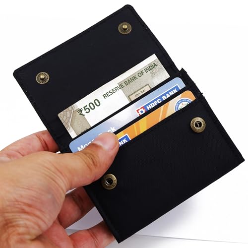 Asraw Flip Top Card and Cash Unisex Wallet | Nylon Material | Holds up to 8 Credit/Debit/ATM Cards | Slim & Easy to Fit | Handcrafted Money Purse (Black) - Image 4