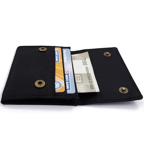 Asraw Flip Top Card and Cash Unisex Wallet | Nylon Material | Holds up to 8 Credit/Debit/ATM Cards | Slim & Easy to Fit | Handcrafted Money Purse (Black) - Image 2