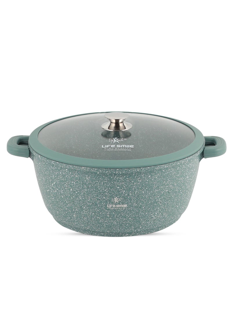 Life Smile 40cm (18 Liters) LIFE SMILE Cooking Pot - Multi Layer Non Stick Granite Coating 100% PFOA Free - Glass Lid With Silicone Rim - Detachable Silicone Handles - oven safe (Green)  - Image 1