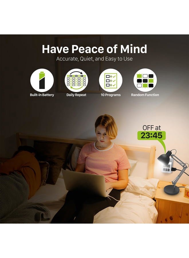 FosPower Timers for Electrical Outlets [ETL Listed] 125V/15A LCD Digital Outlet Timer, 7 Day Programmable Light Timer with 2 AC Plug Capacity for Lights, Lamps, Electrical Outlets - Image 4