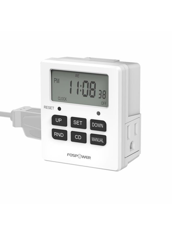 FosPower Timers for Electrical Outlets [ETL Listed] 125V/15A LCD Digital Outlet Timer, 7 Day Programmable Light Timer with 2 AC Plug Capacity for Lights, Lamps, Electrical Outlets - Image 1
