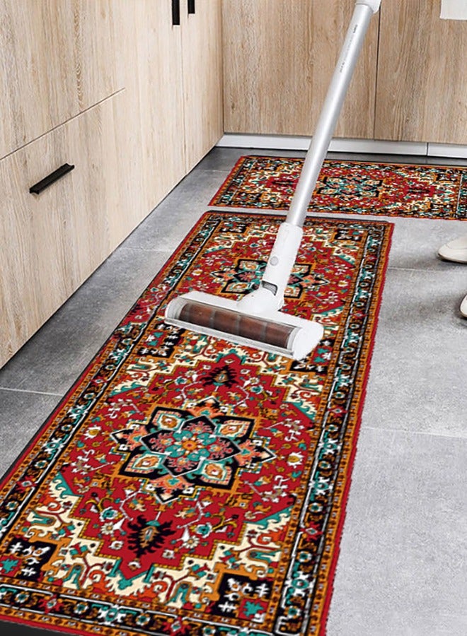 Arabest ﻿ 2-Piece Geometric Pattern Kitchen Floor Mat Set，40*60cm+40*120cm, Non-Slip Waterproof Kitchen Rug, Premium PVC Comfort Kitchen Mats and Rugs for Kitchen, Office, Home, Laundry(Red) - Image 5