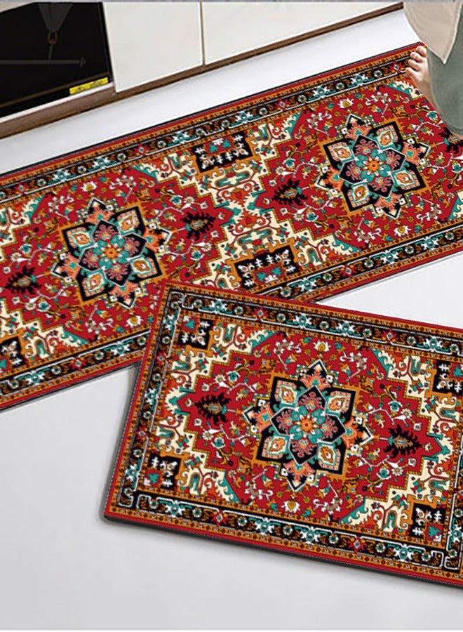 Arabest ﻿ 2-Piece Geometric Pattern Kitchen Floor Mat Set，40*60cm+40*120cm, Non-Slip Waterproof Kitchen Rug, Premium PVC Comfort Kitchen Mats and Rugs for Kitchen, Office, Home, Laundry(Red) - Image 3