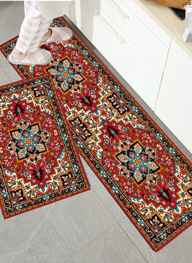 Arabest ﻿ 2-Piece Geometric Pattern Kitchen Floor Mat Set，40*60cm+40*120cm, Non-Slip Waterproof Kitchen Rug, Premium PVC Comfort Kitchen Mats and Rugs for Kitchen, Office, Home, Laundry(Red) - Image 1