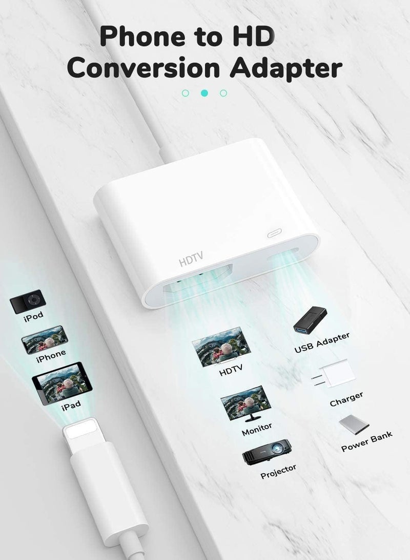 محول Apple MFi المعتمد من Lightning إلى HDMI رقمي AV بدقة 1080P HD مع منفذ شحن متوافق مع iPhone 14/13/12/11/X/8/7 وiPad على أجهزة التلفاز عالية الدقة/أجهزة العرض/الشاشات... - Image 3
