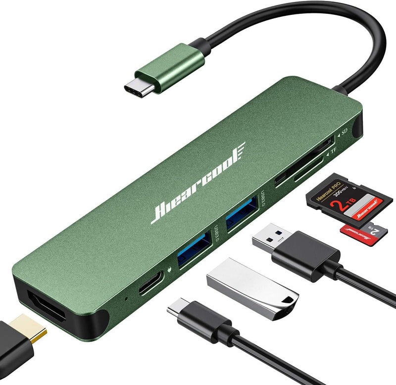 Hiearcool USB C Hub, USB-C Adapter, 7 in 1 USBC to HDMI Multi-Port Adapter Dongle Compatible for Thunderbolt 3 4 MacBook Pro Air Dell Lenovo HP Laptops and Other Type C Devices-Green - Image 1