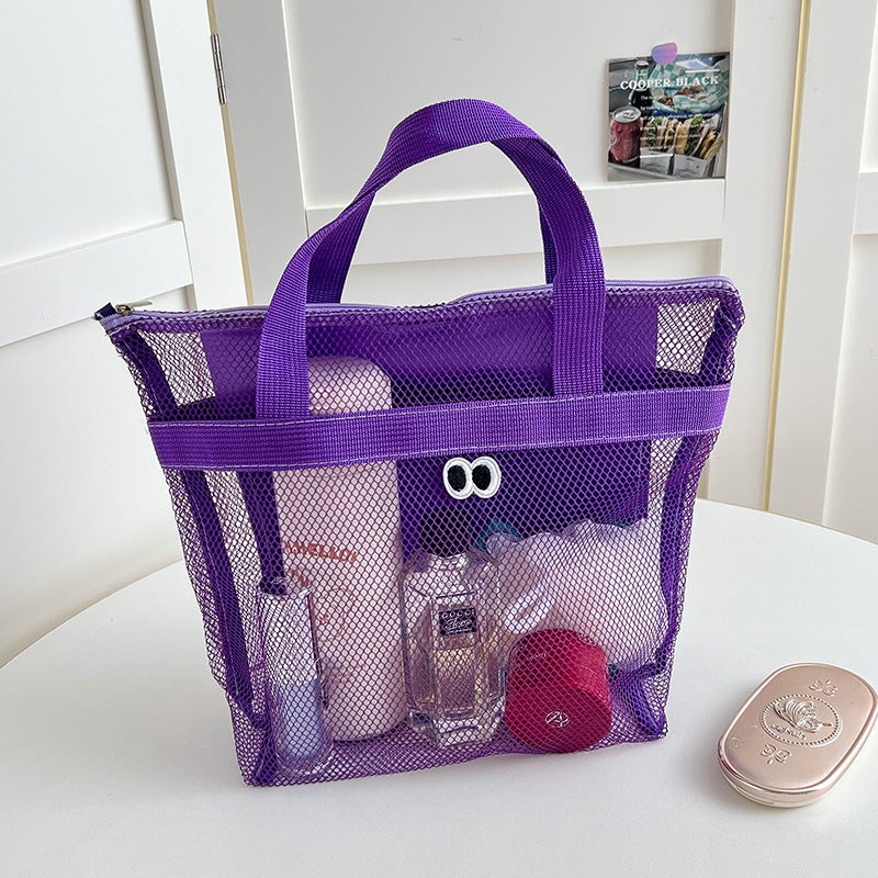 Korean Travel Mesh Organizer Bag Transparent Cosmetic Purple Tote