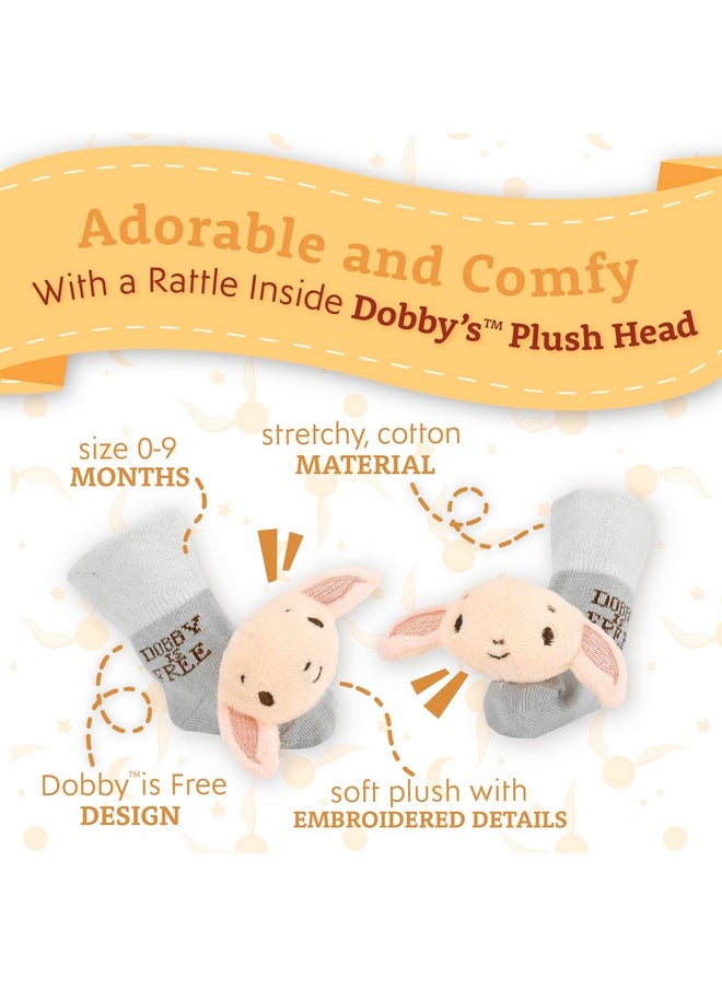 Kids Preferred - Harry Potter Dobby Baby Infant Rattle Socks With Dobby Plush Rattle And Dobby Is Free - Soft Baby Sock Feet Rattles Encourage Leaning Development Newborn To 9 Months - Image 1