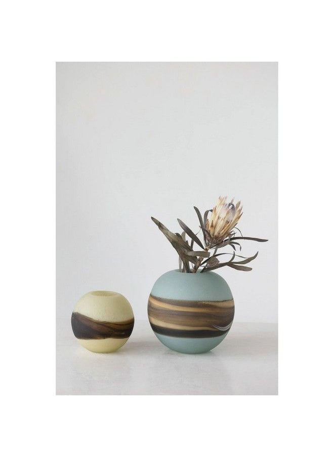 Creative Co-op Handblown Frosted Art Glass Multi Color Stripe Vase 6" L X 6" W X 5" H Yellow  - Image 3