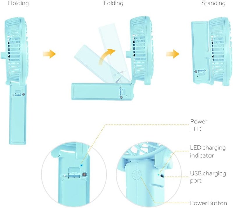 EasyAcc Mini Handheld Fan, USB Desk Fan Small Personal Portable Stroller Table Fan with Rechargeable Battery Operated Cooling Folding Electric Fan 3-10H Working Hours for Travel Office Outdoor - Image 3