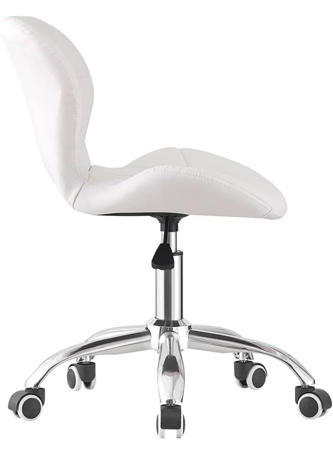 Jamiah Modern Desk Chair - Comfortable Study & Home Office Chair - Premium White PU Leather - 360° Swivel & Height Adjustable - Chrome Lift Legs - Ideal for Bedrooms & Students - Image 4