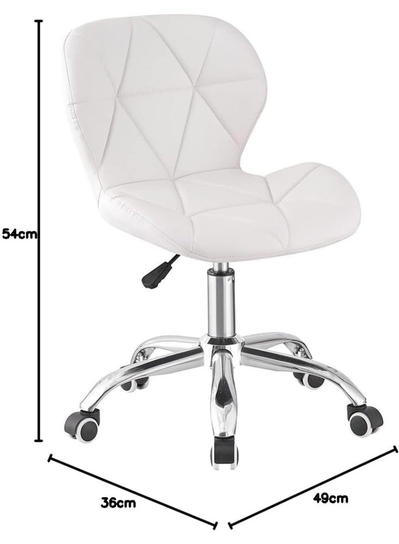 Jamiah Modern Desk Chair - Comfortable Study & Home Office Chair - Premium White PU Leather - 360° Swivel & Height Adjustable - Chrome Lift Legs - Ideal for Bedrooms & Students - Image 3
