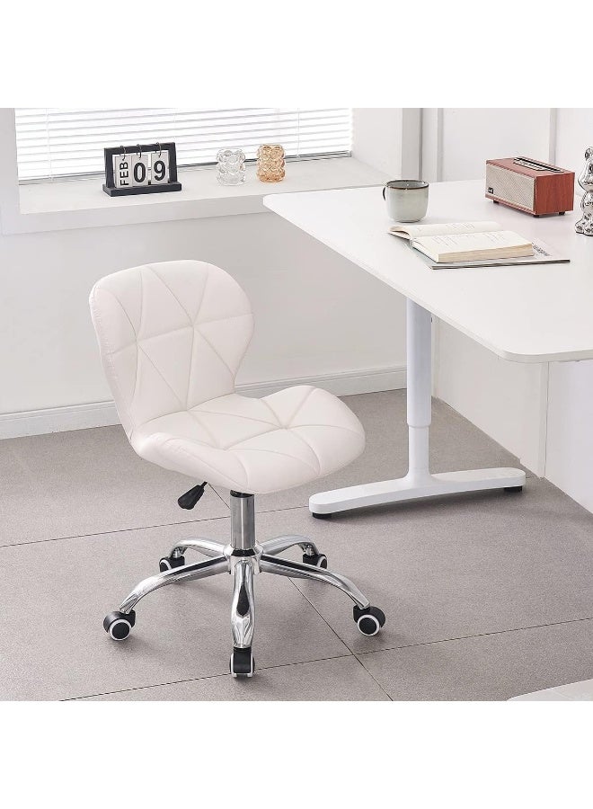 Jamiah Modern Desk Chair - Comfortable Study & Home Office Chair - Premium White PU Leather - 360° Swivel & Height Adjustable - Chrome Lift Legs - Ideal for Bedrooms & Students - Image 2