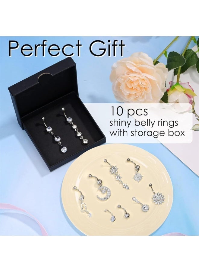 10pcs Silver Belly Button Ring Dangle Surgical Steel Belly Rings for Women Girls 14G Surgical Steel Belly Button Piercing Cute Navel Ring Belly Piercing Jewelry - Image 4