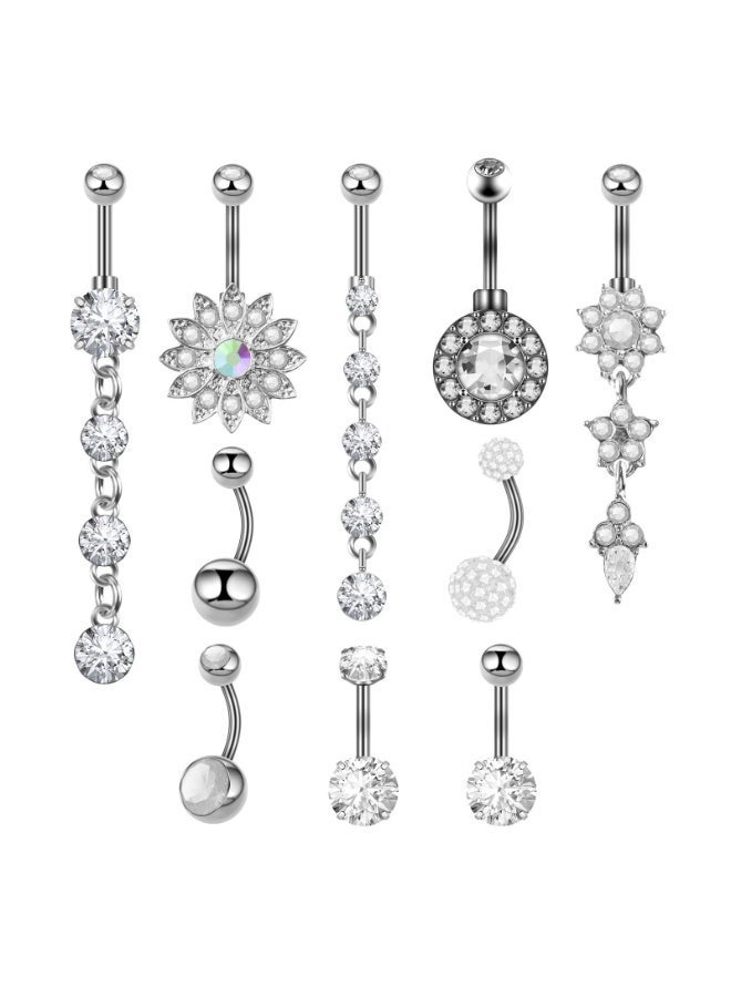 10pcs Silver Belly Button Ring Dangle Surgical Steel Belly Rings for Women Girls 14G Surgical Steel Belly Button Piercing Cute Navel Ring Belly Piercing Jewelry - Image 1