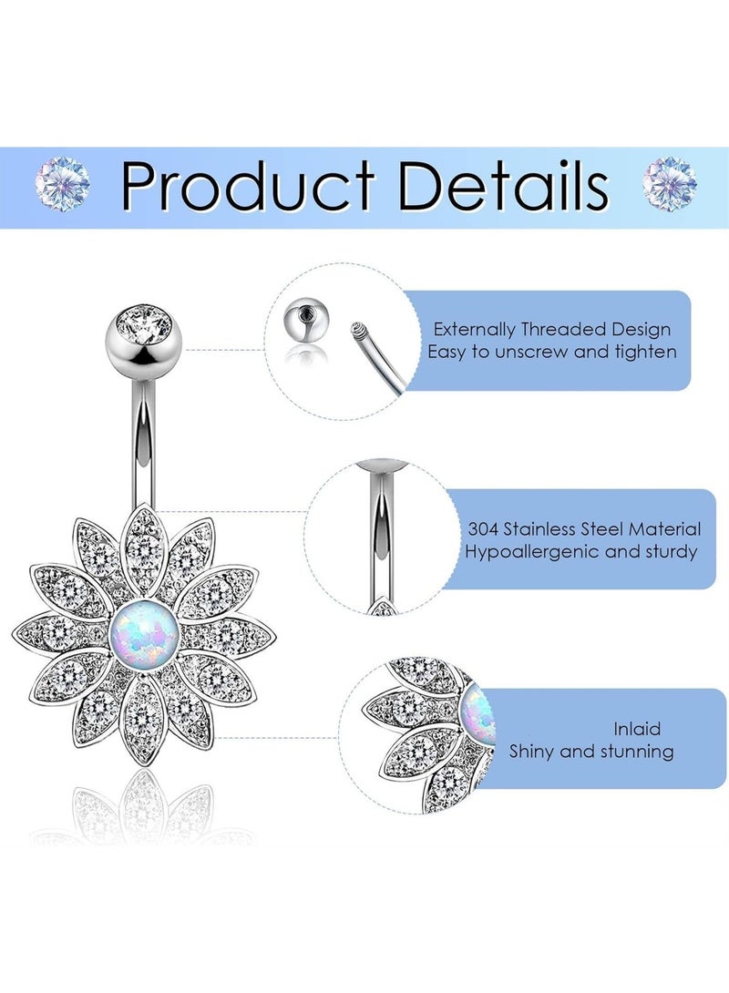 10pcs Silver Belly Button Ring Dangle Surgical Steel Belly Rings for Women Girls 14G Surgical Steel Belly Button Piercing Cute Navel Ring Belly Piercing Jewelry - Image 3