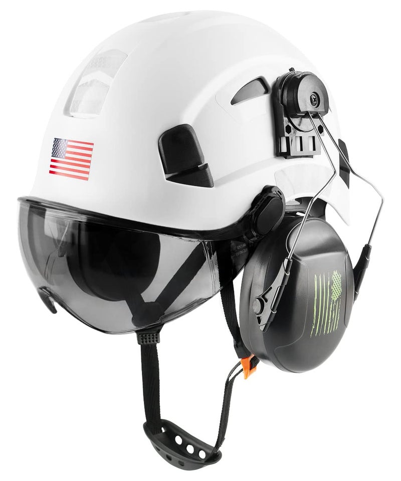 GREEN DEVIL Safety Helmet Hard Hat with Visor and Ear Protection Adjustable Lightweight Vented ABS Work Helmet for Men and Women 6-Point Suspension ANSI Z89.1 Approved Ideal for Industrial & Construction - Image 1
