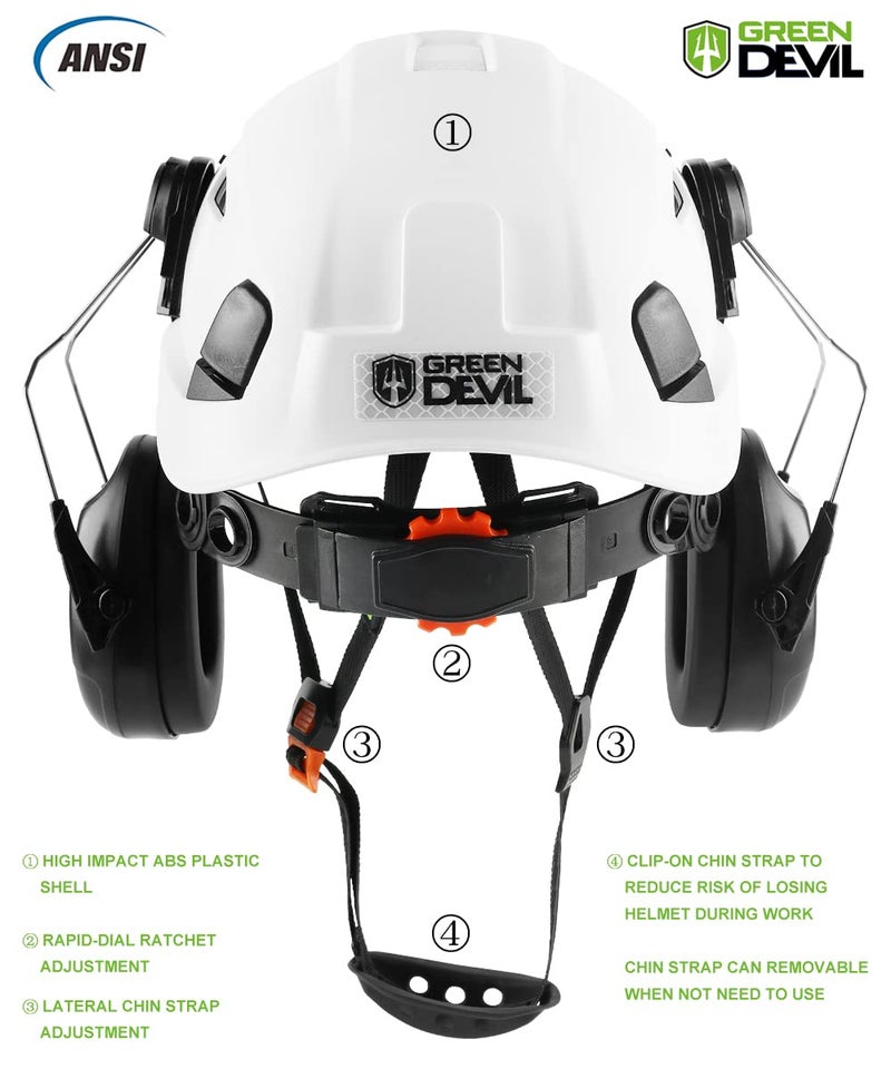 GREEN DEVIL Safety Helmet Hard Hat with Visor and Ear Protection Adjustable Lightweight Vented ABS Work Helmet for Men and Women 6-Point Suspension ANSI Z89.1 Approved Ideal for Industrial & Construction - Image 4