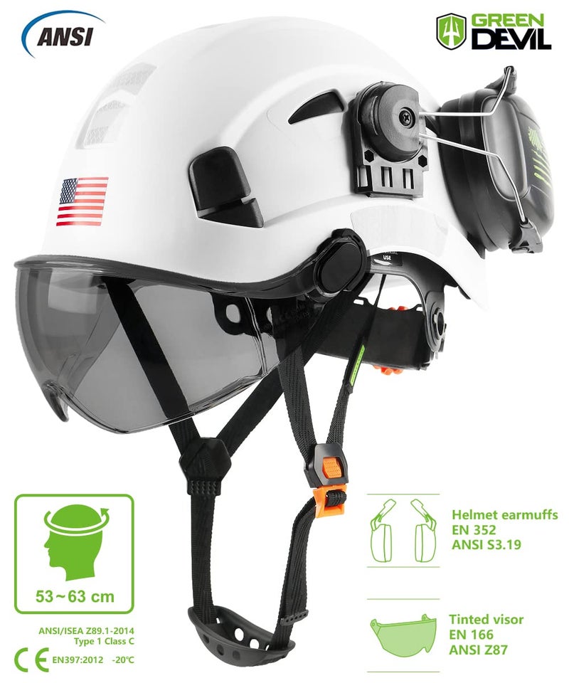 GREEN DEVIL Safety Helmet Hard Hat with Visor and Ear Protection Adjustable Lightweight Vented ABS Work Helmet for Men and Women 6-Point Suspension ANSI Z89.1 Approved Ideal for Industrial & Construction - Image 3
