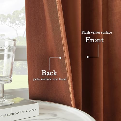 Timeper Burnt Orange Pleat Back Tab Velvet Curtains W52 x L84 inches 2 Panels, Room Darkening Solid Home Decor Curtains for Bedroom Living Dining Room Thermal Insulated Luxury Super Soft Window Drapes - Image 5