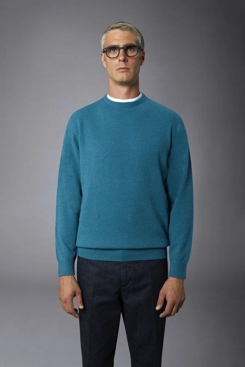 Doppelganger Blue Men's crew neck wool blend lambswool - Petrol for Men | Best Price UAE