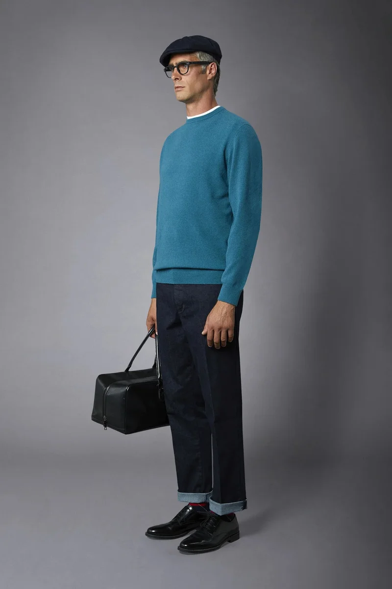 Doppelganger Blue Men's crew neck wool blend lambswool - Petrol for Men | Best Price UAE