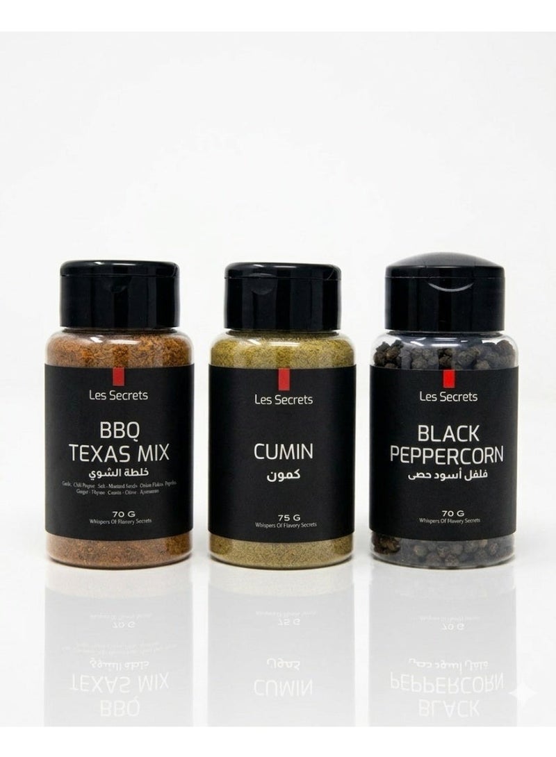 Black peppercorn  70 - Cumin  75 - BBQ Texas mix  70 gm Bundle