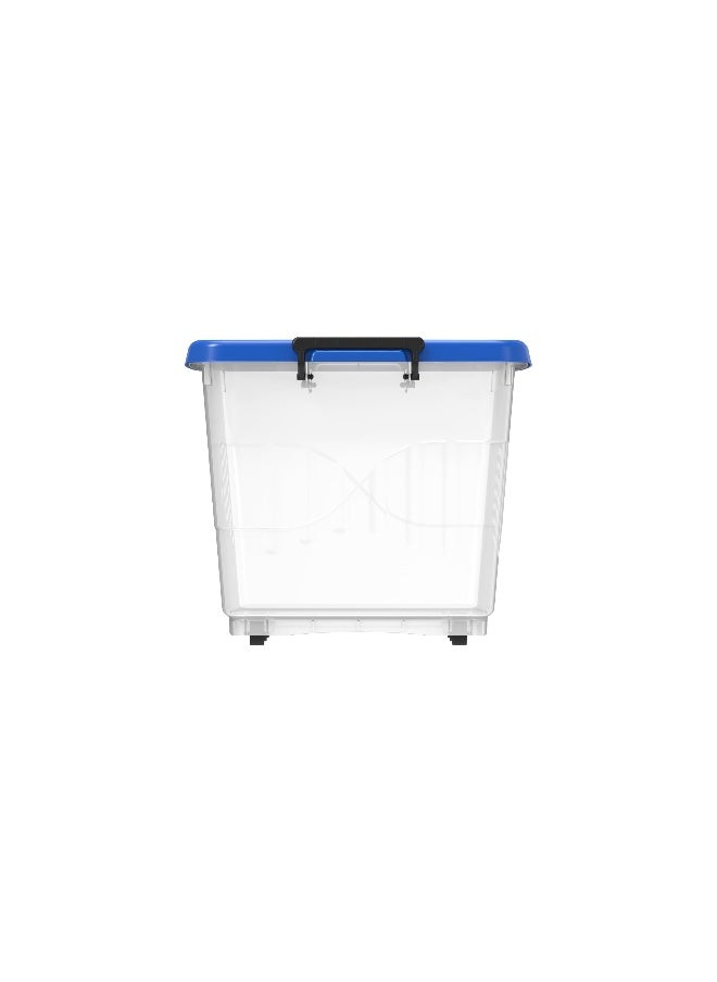 Cosmoplast 82L Clear Plastic Storage Box With Wheels & Lockable Lid (Blue)  - Image 5