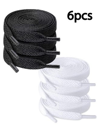 6 pairs Flat Shoe Laces 8MM Single-Layer Flat Shoe Laces For White Boys And Girls Shoes Suitable For Sports Leisure Mountaineering Basketball Shoes Laces
