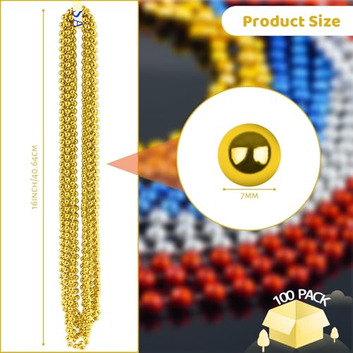 ZYFLSQ 100 Pcs 33" 7mm Metallic Gold Beads Necklaces, Bulk Mardi Gras Beaded Necklaces, Party Beads Costume Necklaces (Gold) - Image 2