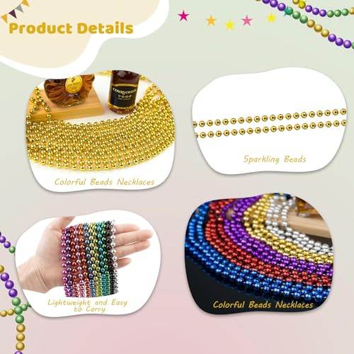 ZYFLSQ 100 Pcs 33" 7mm Metallic Gold Beads Necklaces, Bulk Mardi Gras Beaded Necklaces, Party Beads Costume Necklaces (Gold) - Image 3