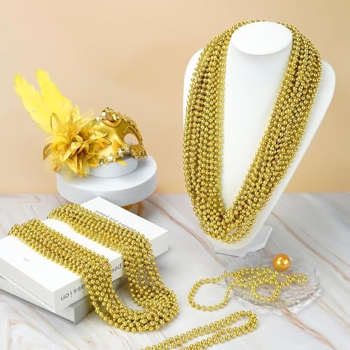 ZYFLSQ 100 Pcs 33" 7mm Metallic Gold Beads Necklaces, Bulk Mardi Gras Beaded Necklaces, Party Beads Costume Necklaces (Gold) - Image 4