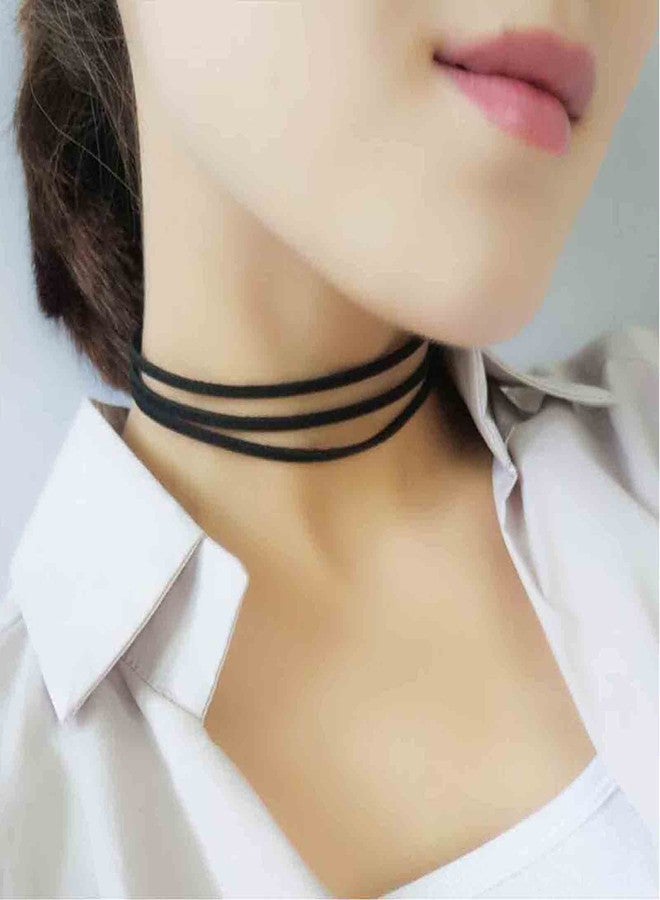 Yheakne Boho Layered Leather Choker Necklace Black Suede Choker Necklace Short Velvet Necklaces Vintage Punk Necklace Jewelry for Women - Image 3