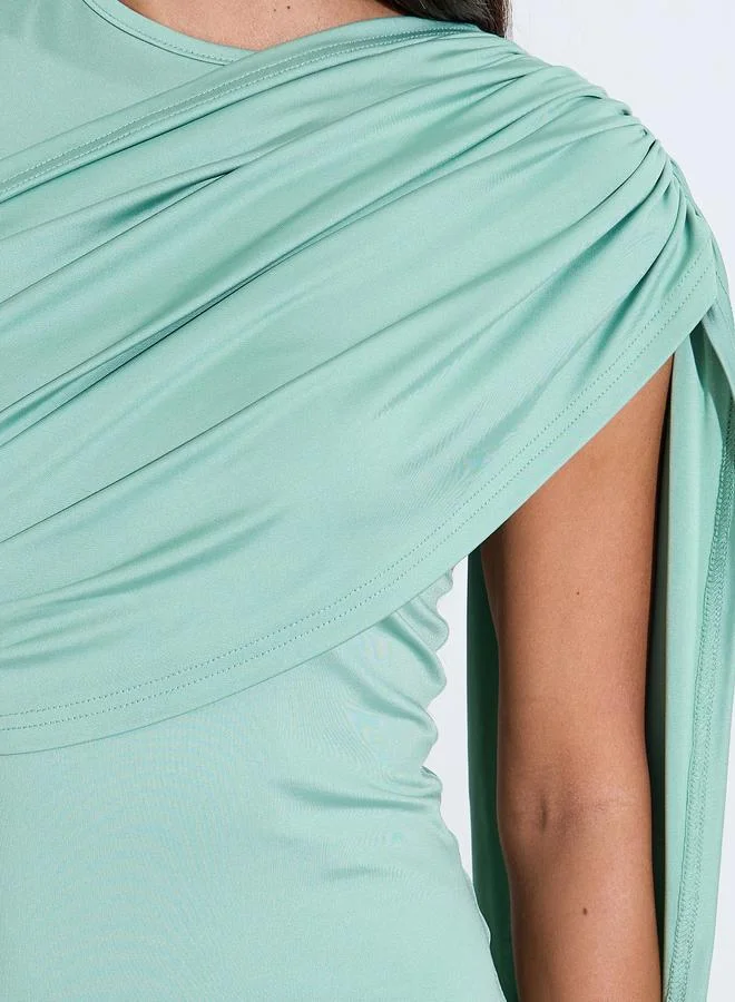 Styli  Mint Green Solid Short Sleeves Midi Dress with Shawl for Women | Best Price UAE