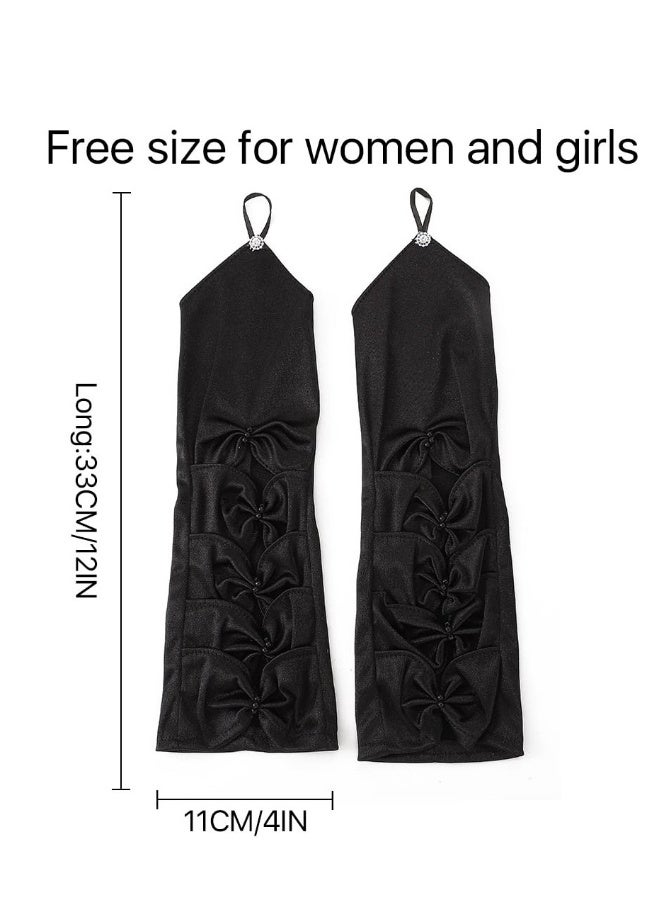 Satin Gloves Long Fingerless Gloves, Women's Long Satin Finger Gloves, Elastic Nightclub Party Gloves, Fingerless Lace Up Gloves, for Women and Girls for Dress Up Party