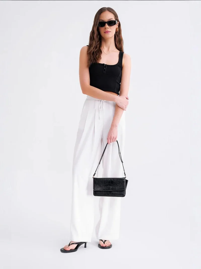 MixRay Dusty White Mixray High Waist Pleated Palazzo Pants for Women | Best Price UAE
