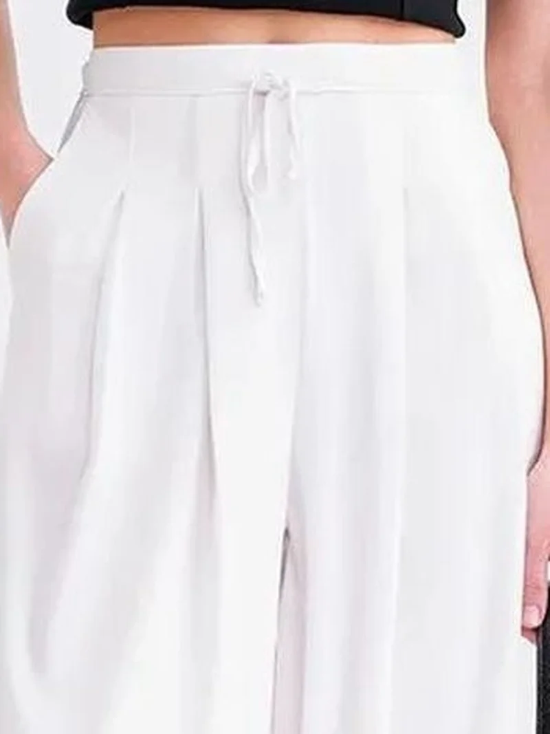 Mixray Dusty White Mixray High Waist Pleated Palazzo Pants for Women | Best Price UAE