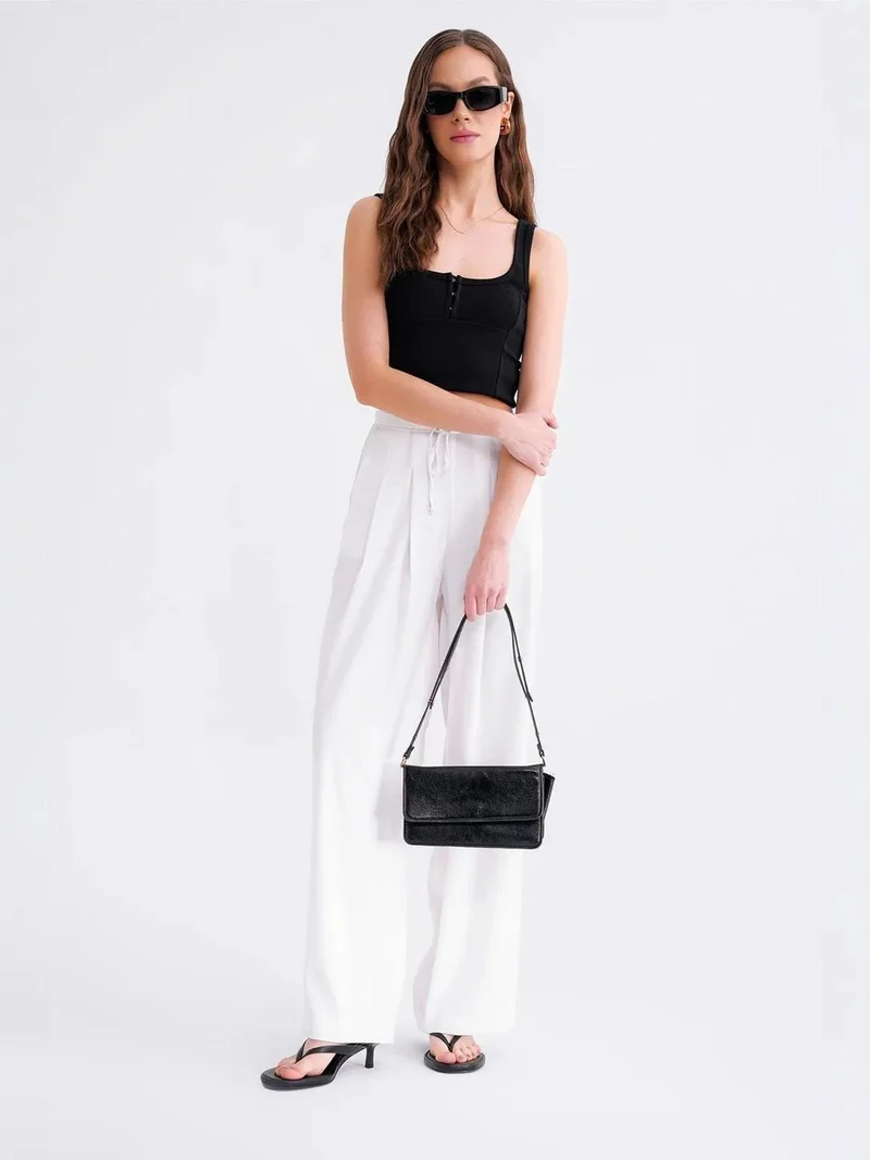 Mixray Dusty White Mixray High Waist Pleated Palazzo Pants for Women | Best Price UAE