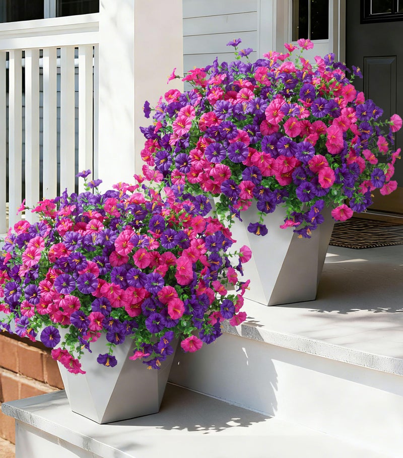 Ivydale 24 Bundles Artificial Flowers for Outdoors Spring Summer Porch Decor, Faux Petunias Plants Outdoor Realistic UV Resistant Silk Flowers for Outside Planters Patio Window Garden Yard Home - Image 1