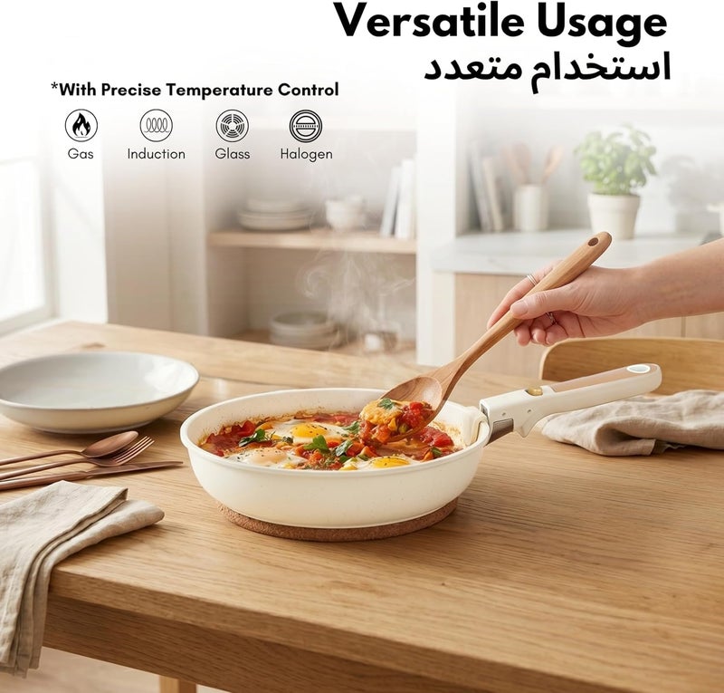 CAROTE 6-Piece Ceramic Cookware Set with Detachable Handle, Stackable Frying Pan & Saucepan with Lids, PFAS-Free Nonstick Healthy Cooking Set, All Kitchen Stovetop Compatible, Dishwasher Safe (Cream) - Image 5