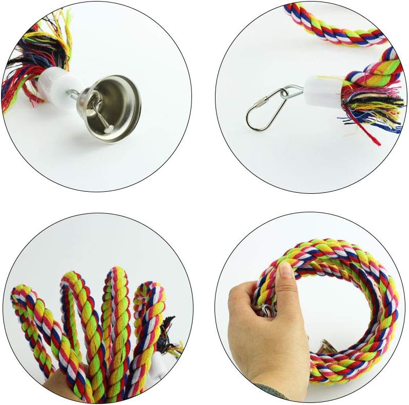 Tayfremn 2pcs 63in Bird Perch Rope Bungee Parrot Toy - Pure Natural Cage Chewing Toy - Image 3