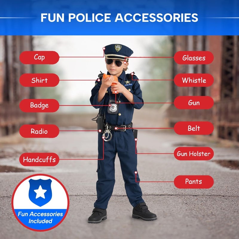 Dress Up America Police Costume for Kids â€“ Realistic Cop Uniform with Shirt, Pants, Hat & Accessories - Halloween Costume - Image 5