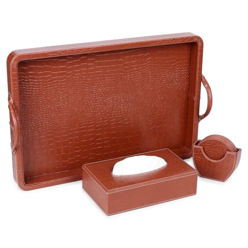 essart Faux Leather Croco Brown Portable Bar Set with Accessories Cocktail Shaker, Strainer, Ice Bucket, Ice Scooper, Peg Measure, Flat Bottle Opener, Tissue Box, Coaster Gifting for Men - Image 3
