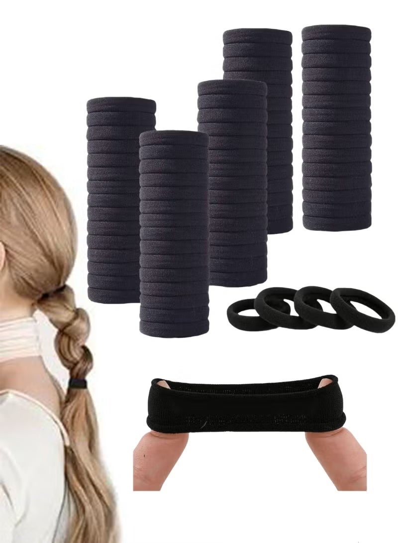 100 Pcs Black Hair Ties, No Crease Elastic Seamless Hair Bands, Not Damage for Thick Hair, Ponytail Holders for Women Girls Kids Men, Headbands, Scrunchies, Hair Elastics - Image 1