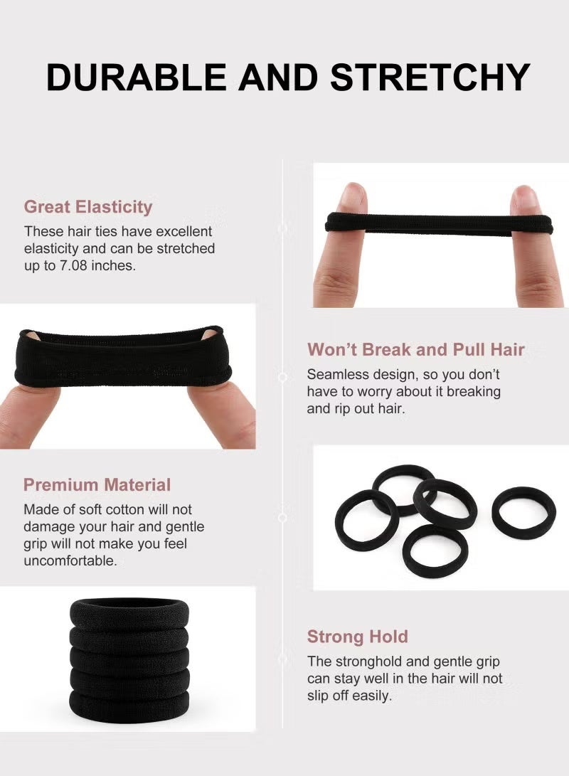 100 Pcs Black Hair Ties, No Crease Elastic Seamless Hair Bands, Not Damage for Thick Hair, Ponytail Holders for Women Girls Kids Men, Headbands, Scrunchies, Hair Elastics - Image 2